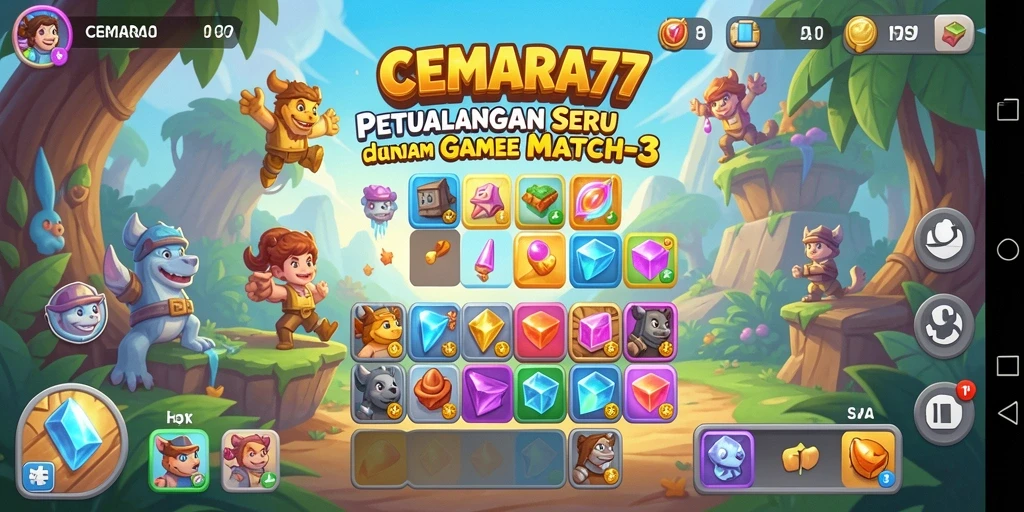 Tampilan gameplay seru CEMARA77 dengan elemen Match-3 yang menarik.