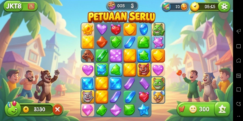 Tampilan gameplay JKT8 yang seru dan penuh warna dalam genre Match-3.