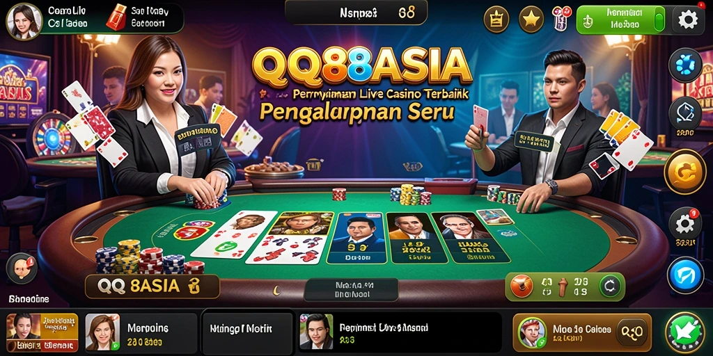 Tampilan utama gameplay Live Casino QQ88ASIA dengan dealer dan pemain.