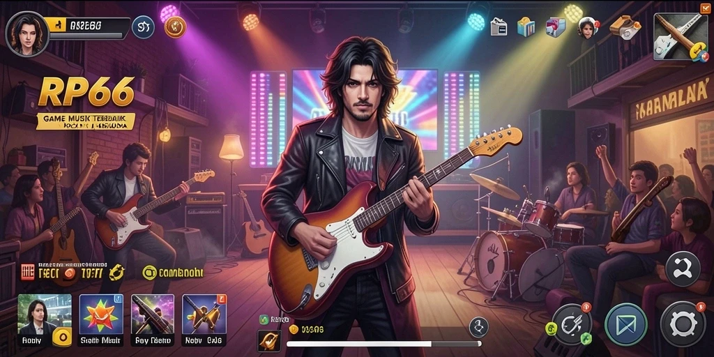Tangkapan layar gameplay RP66 menampilkan antarmuka intuitif dengan berbagai pilihan lagu.